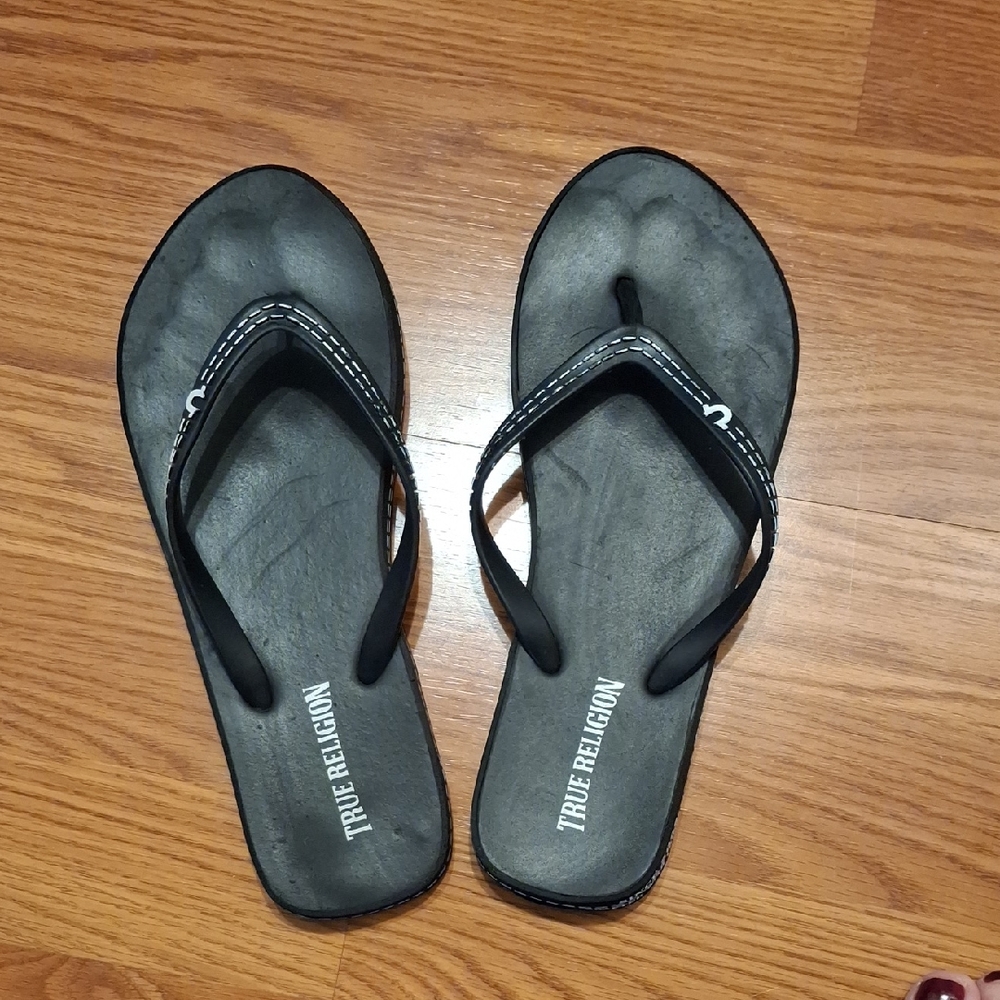 True Religion Black Flip Flops